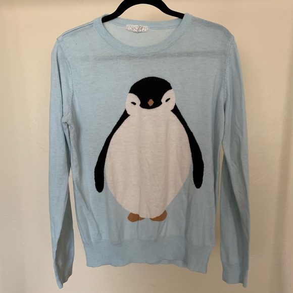 Forever 21 Blue Penguin Light Crew Neck Sweater - Picture 1 of 2